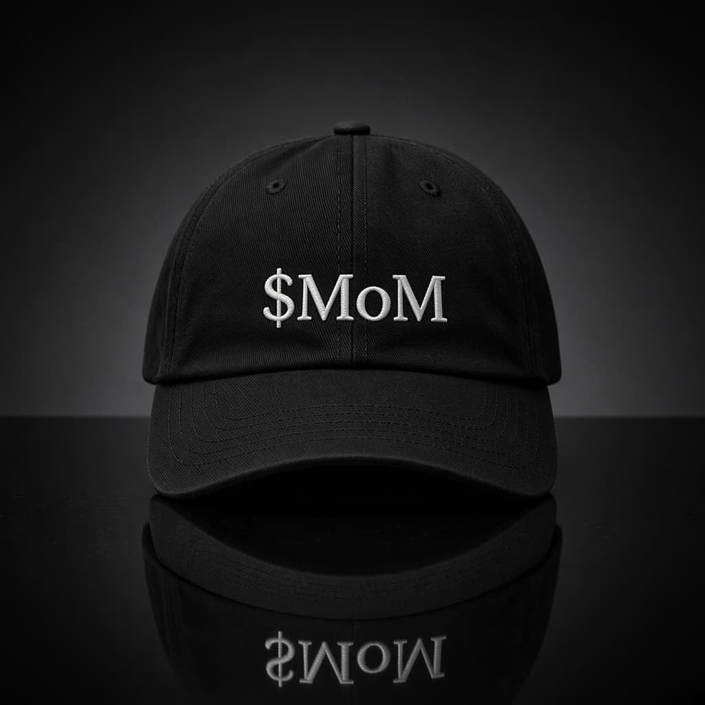 Black cap embroidered with $MoM